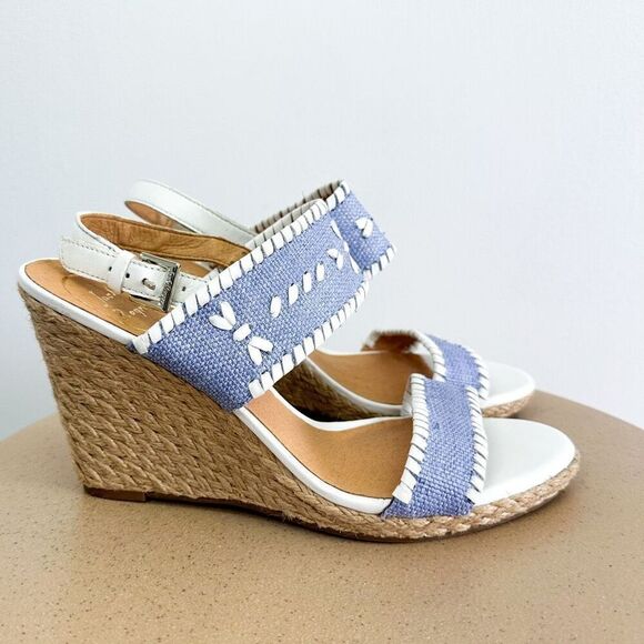 Jack Rogers Vanessa Blue and White Espadrille Wedge Open Toe Sandal - Picture 1 of 8